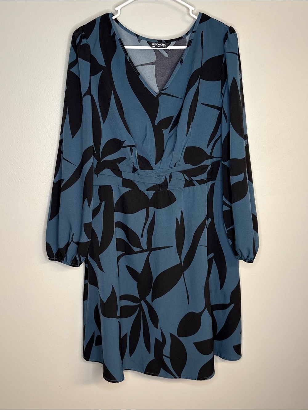 Bloomchic Blue & Black Printed V-Neck Long Sleeve Dress